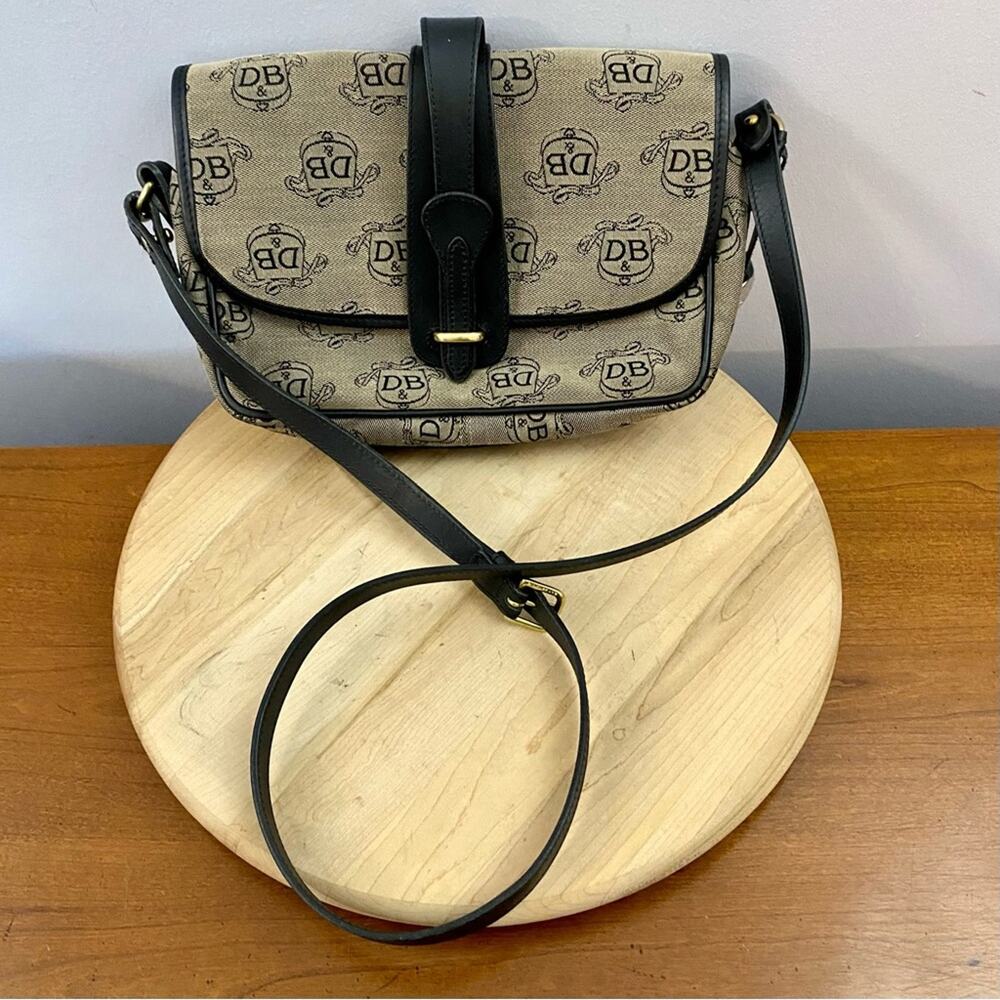 Vintage Dooney Bourke Crossbody Shoulder bag Print‎ Fabric Leather Trim READ